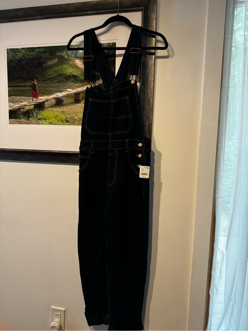 We The Free Midnight Blue Denim Overalls with Contrast Stitching